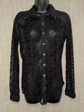 Black Lace shirt with ethno patterns and brass buttons and studs